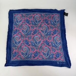 David Donahue Pocket Square 100% Linen Paisley Pink & Blue Handkerchief 12"x12"